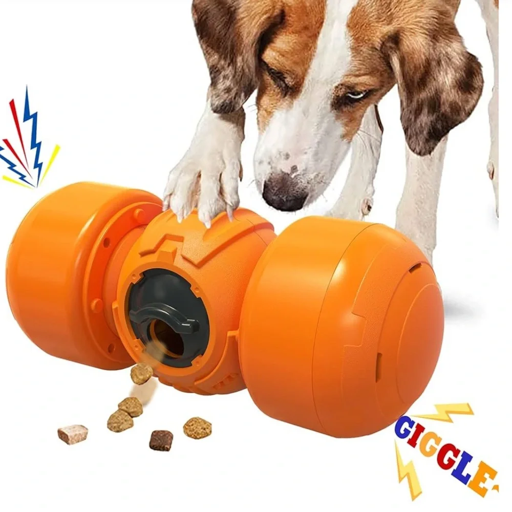 Large dog treat dispensing rolling bone toy Orange giggling sound $120 new